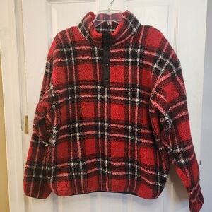 IZOD Red plaid fleece jacket with 1/4 button-up front Size L